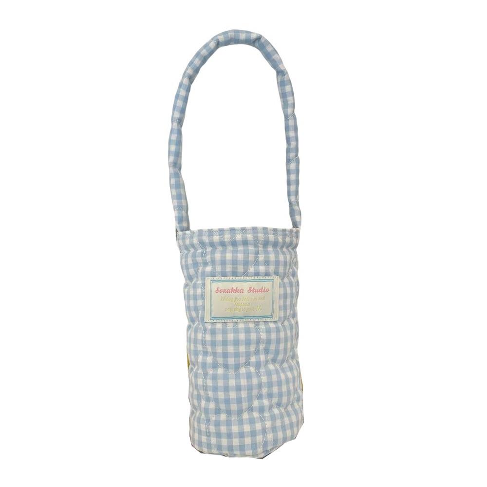 Plaid Design Water Bottle Protective Cover Heart Embroidery Thermos Cup Sleeve For Men And Women