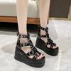 Comemore 10cm Wedge Heel Heel Increased Open Toe Shoes Heel Gothic Buckle Platform Sandals Women's Cool Boots