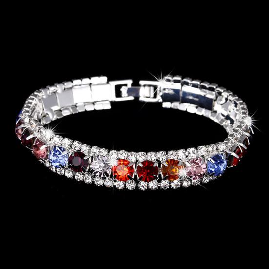 Women Bangle Faux Crystal Polished Contrast Color Alloy Symmetric Shopping Work Party Dating Wrist Bracelet Lady Jewelry