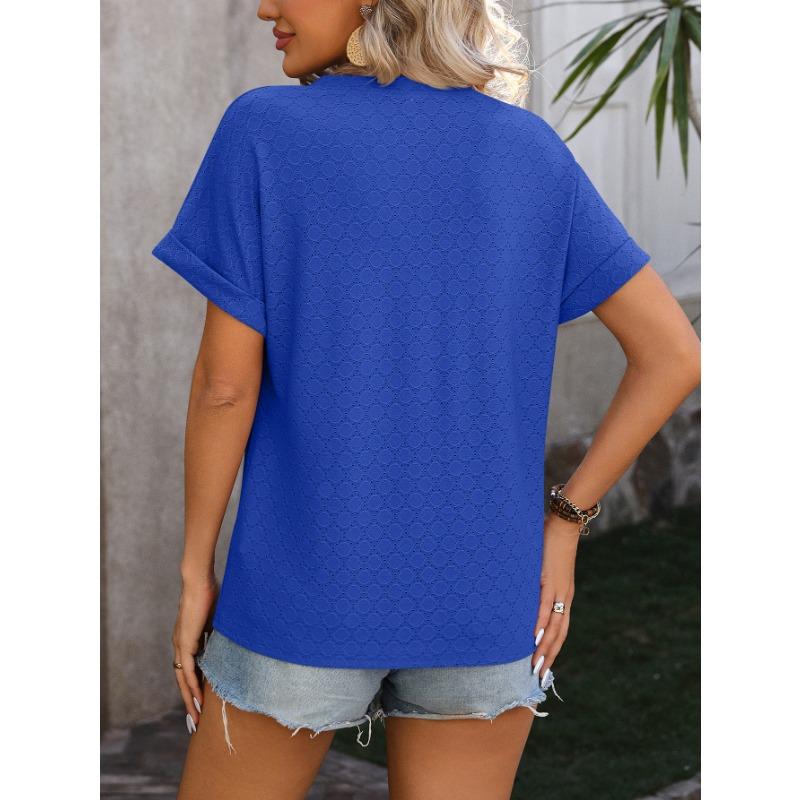 YYFS Женские модные повседневные летние весенние однотонные блузки и рубашки с v-образным вырезом и короткими рукавами с принтом