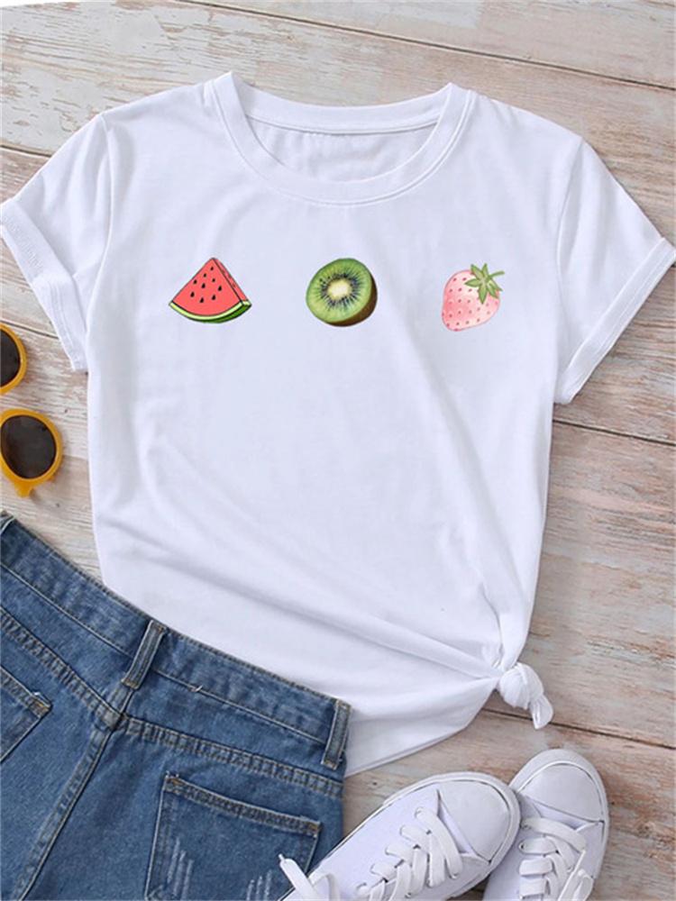 Maycaur Новая летняя забавная женская футболка с принтом арбуза и фруктов Harajuku Белые футболки с рисунком повседневные женские топы женская одежда