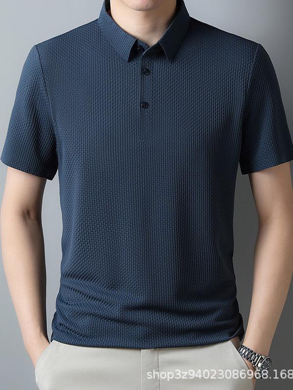 Мужское поло с коротким рукавом 2025 - Универсальное, Повседневное, Не требующее глажки, Жаккардовое, Дышащее, Футболка с отложным воротником.