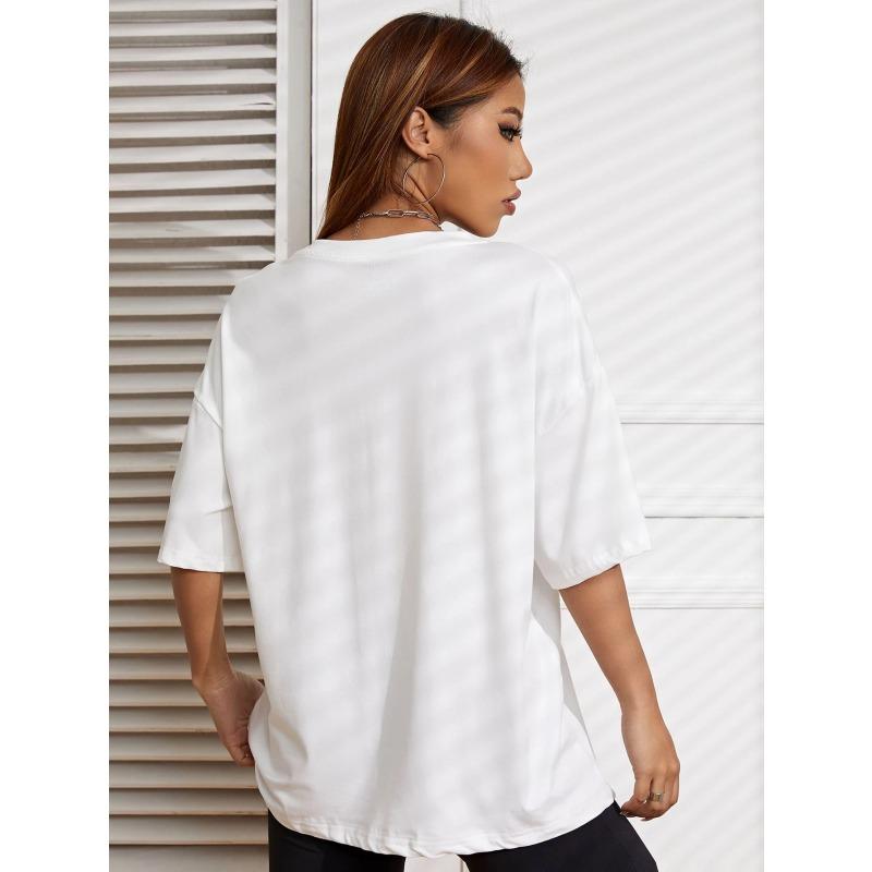 Белая футболка с цветочным узором Хохлома и текстом для повседневной носки