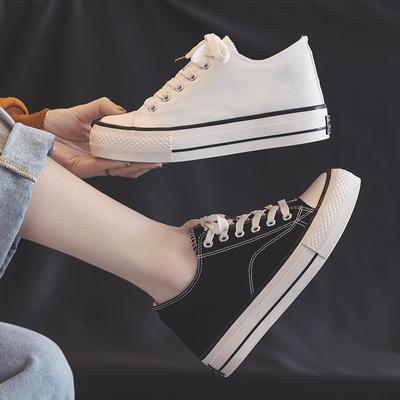 Весна и лето Платформа Стелька, увеличивающая рост Парусиновые Туфли Туфли на платформе Студенческая повседневная обувь Туфли-лодочки Туфли на плоской подошве