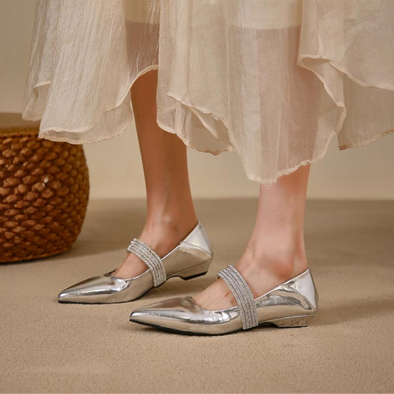 Круглый носок корейские туфли мягкие повседневные женские кроссовки кристалл платье балетки женские неглубокий носок 2024 острый носок новые стразы