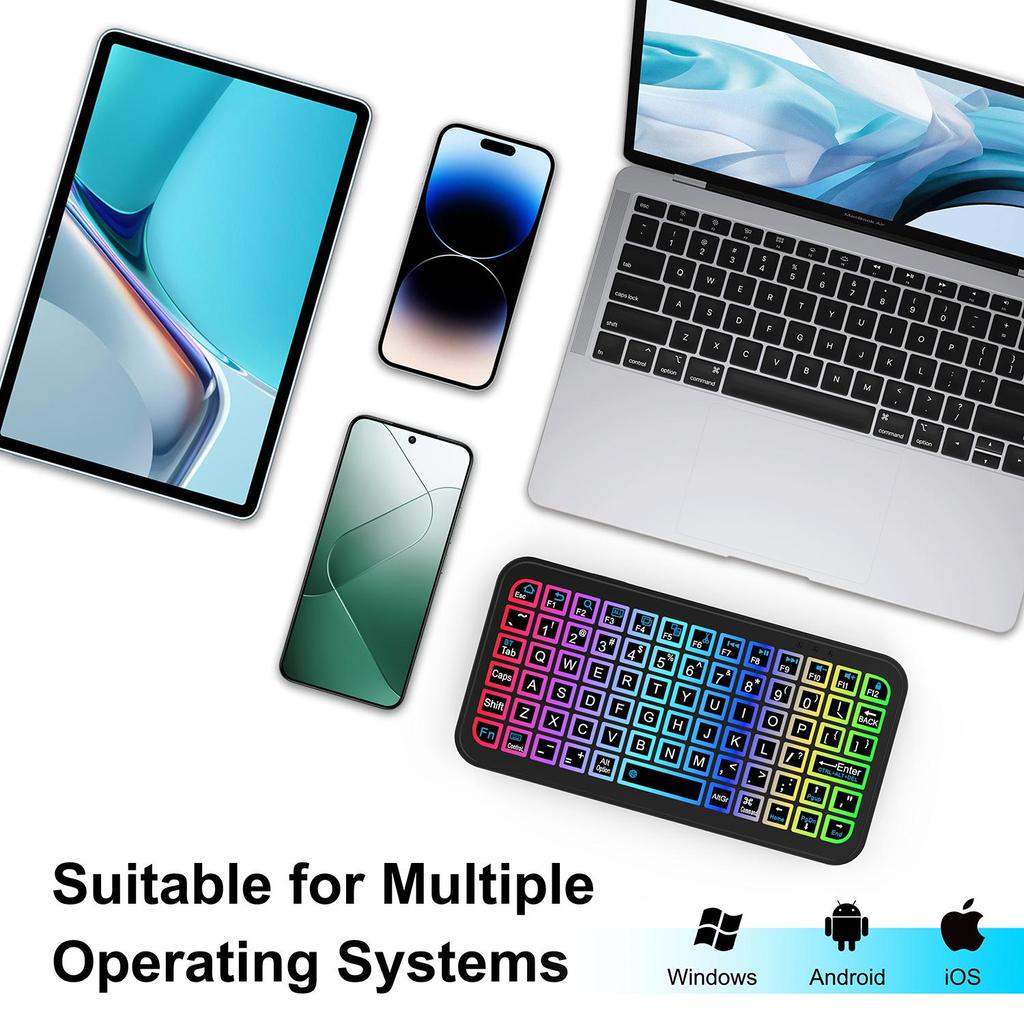 Мини беспроводная клавиатура Bluetooth 5.2 клавиатура 7 цветов с подсветкой клавиатура английская перезаряжаемая клавиатура для ПК Android TV Box