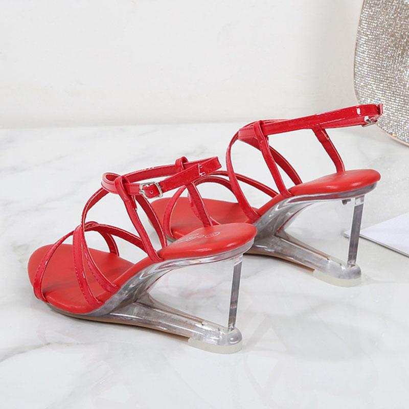 Women's Shoes Transparent Wedge Summer Women's Cross Strap Sexy Fairy Sandals 1098 Series 8cm Heel LFD