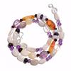 Natural Moonstone Carnelian Amethyst Gemstone Smooth Beads Necklace 17" UB-4673 UB-4673