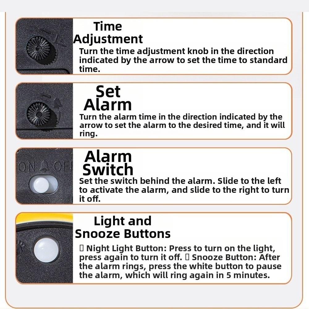 Creative Silent Mechanism Alarm Clock Rotating Bracket Loud Sound Desktop Clock with Night Light Electronic Clock Bedside Use