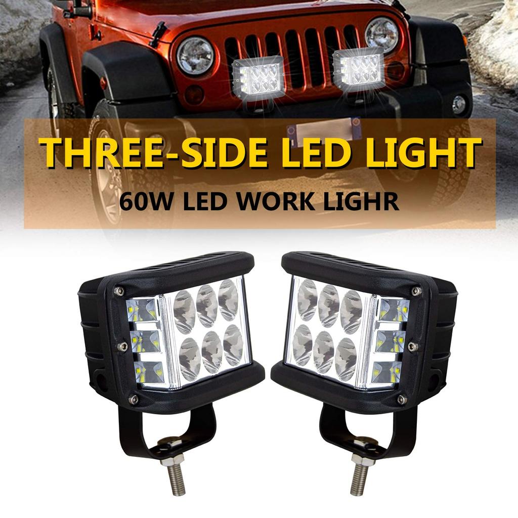 Светодиодный рабочий свет, 4 дюйма 60 Вт LED12V 24V Трехсторонний светодиодный прожектор Узкий угол IP67 Водонепроницаемый 6000K Белый для различных работ (2 куска)