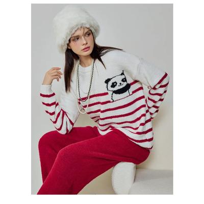 Simple Expression Printed Soft Half Velvet Осень-зима Новый стиль Милая и милая верхняя пижама для женщин домашняя одежда