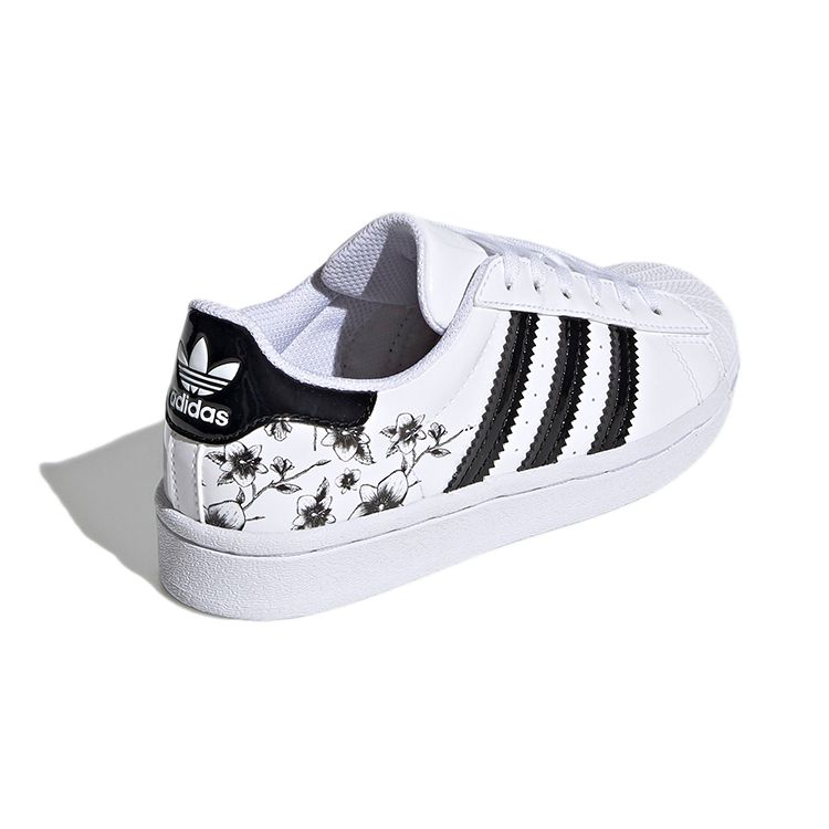 Adidas Originals Superstar Floral Comfortable Daily Wear Durable Low-Top Kids Skate Shoes Kids Sneaker White FW0777