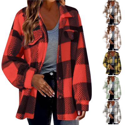 Женская зимняя мода толстый плюш однотонный клетчатый пуговицы с длинными рукавами повседневная спортивная куртка La флисовый топ с карманом