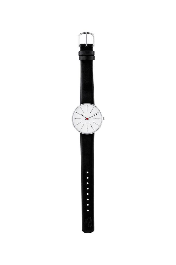 ARNE JACOBSEN Watch 34mm Scandinavian Design Daily Life Waterproof Design Without Second BANKERS White Black Leather (Quiet Hand) 53101-1601
