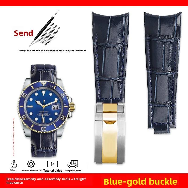Изогнутый ремешок для часов 20 мм Original Style Для Rolex Water Ghost Натуральная кожаный ремешок GMT Submariner Daytona мужской браслет