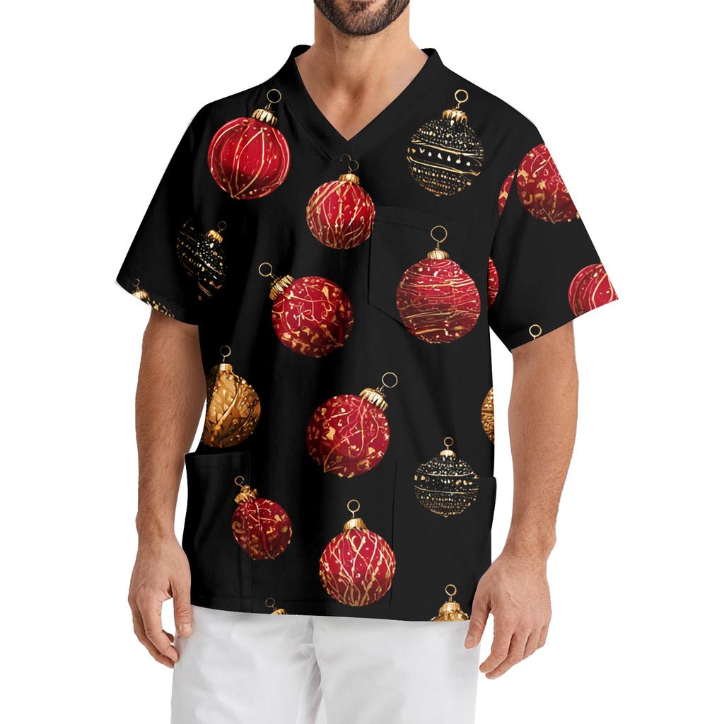 Мужская рабочая блузка с короткими рукавами и v-образным вырезом с принтом, топ с нагрудным карманом