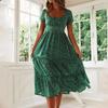 Vestidos Vintage Vintage Print Puff Sleeve Summer Beach Sweet Dresses Casual Square Collar Floral Maxi Long Dress Festa