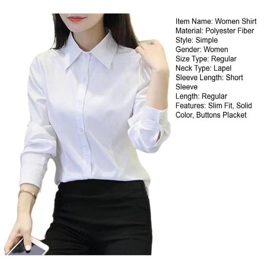 Женская рубашка с лацканами, коротким рукавом, пуговицами, планкой, рубашка, топы, однотонная, облегающая, офисная, деловая рубашка, рабочая одежда