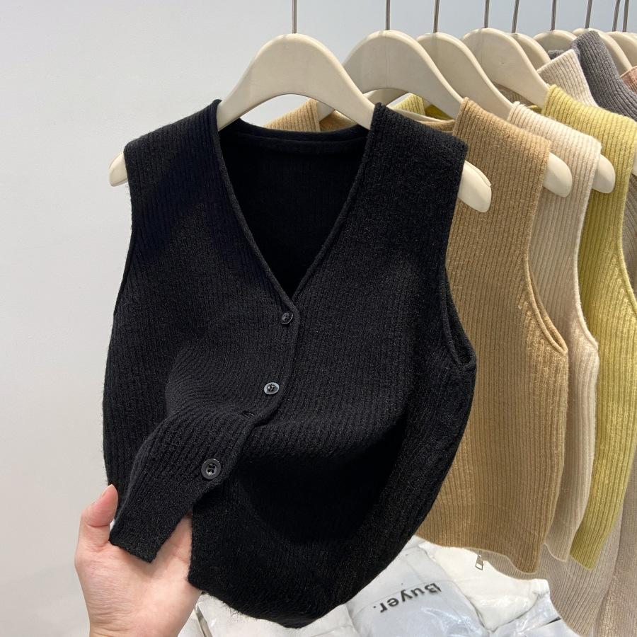 Винтажный вязаный кардиган с V-образным вырезом, жилет, жилет, весенний высококлассный накидной топ, топ без рукавов для женщин