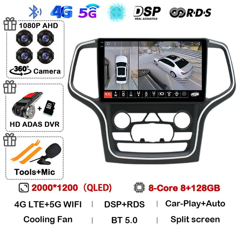 Android 14 беспроводной Carplay Auto 4G+WIFI для Jeep Grand Cherokee WK2 2014-2017 навигация GPS автомобильный радиоприемник мультимедиа видеоплеер