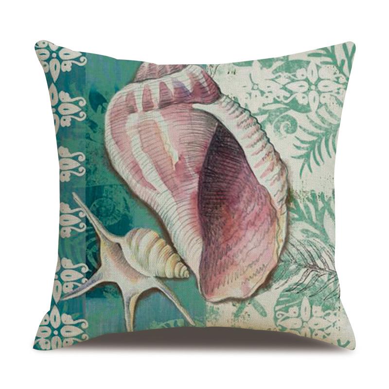 Linen Pillowcase Hand-painted Marine Cotton Linen Coral Seahorse Starfish Octopus Home Soft Furnishing Cushion Cover