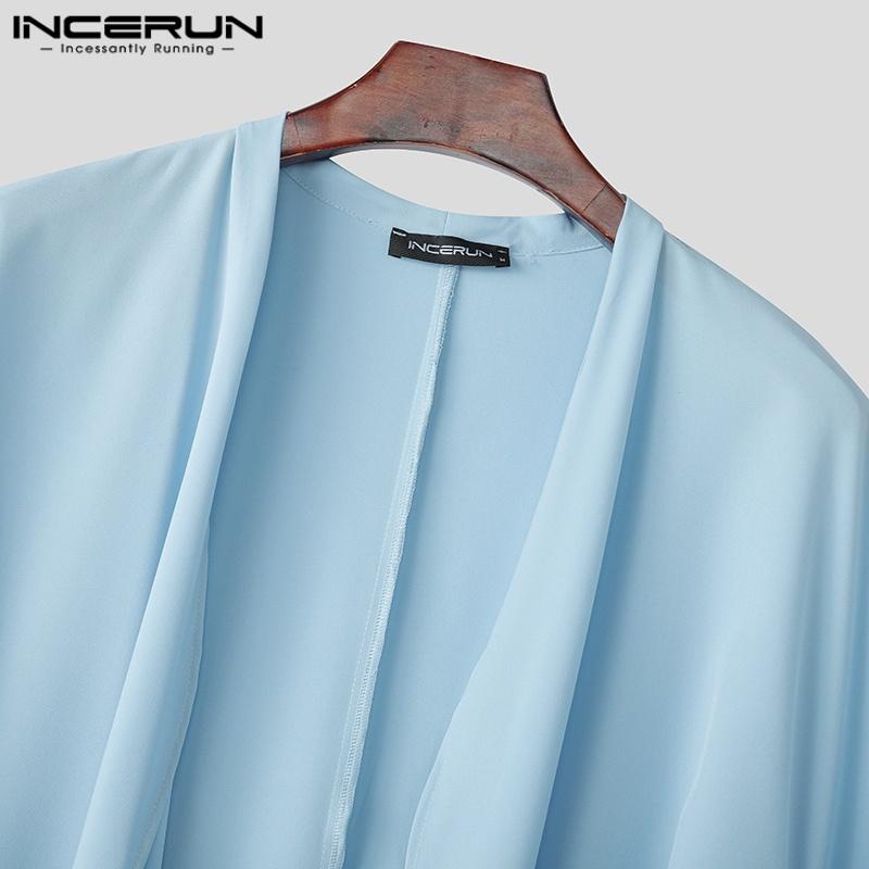 INCERUN Мужские топы-кардиганы с рукавами «летучая мышь» и открытым передом, нерегулярные оборки