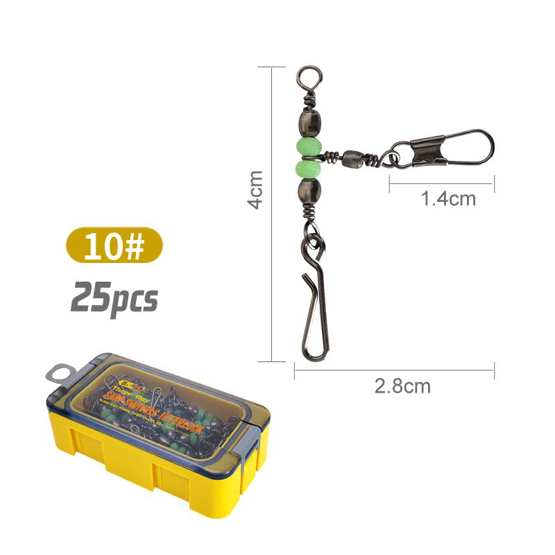8#/10# Glow Fishing Pin Connector - Swivel Barrel Squid Rig with  Hard  Bait Lock, 25 - Piece  Kit for  Luminous Tackle