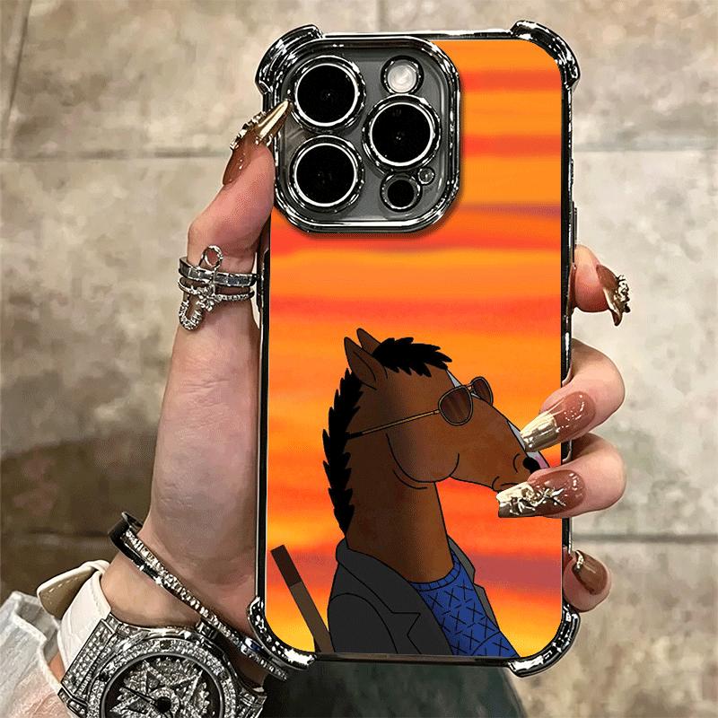 B-BoJack H-Horseman Смешной Позолоченный Чехол для Телефона Для Iphone 16 17 Pro Max Air 16E 14 15 Plus 12 13 Mini Защита от Падения Подушка Безопасности Чехол