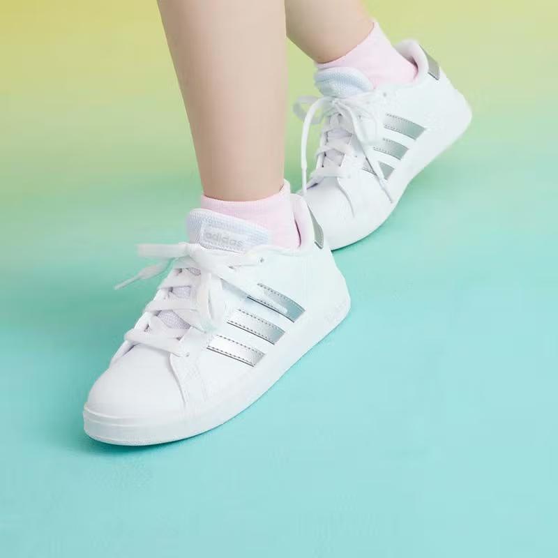 Adidas Grand Court 2.0 Big Kid White Matte Silver Kids Sneakers Cloud-White GW6506