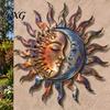 Artistic Metal Wall Panel Sun Outdoor Art Decor, Outside Moon & Face Art, Rust Vintage Iron for Living Room Proof Sculpture, Ideal Yard Patio