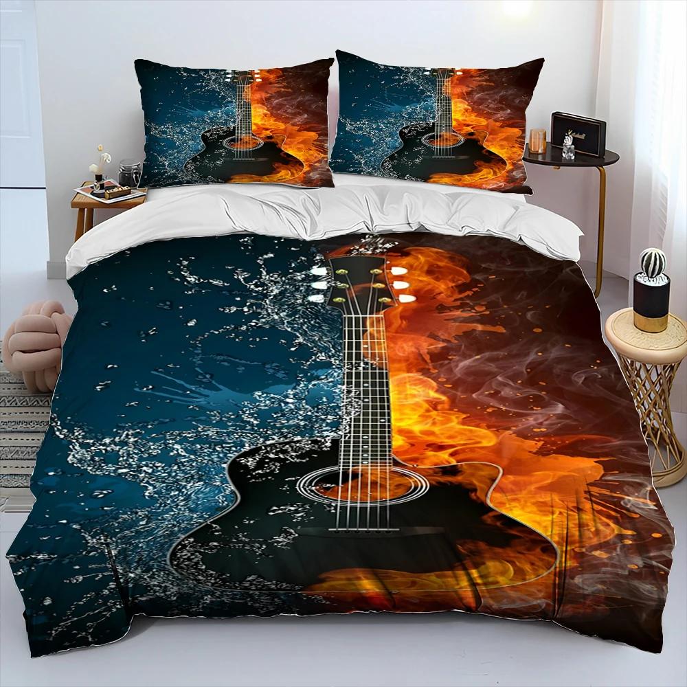 3D классическая гитара электрогитара одеяло комплект постельного белья, пододеяльник комплект постельного белья пододеяльник наволочка, комплект постельного белья размера King Queen
