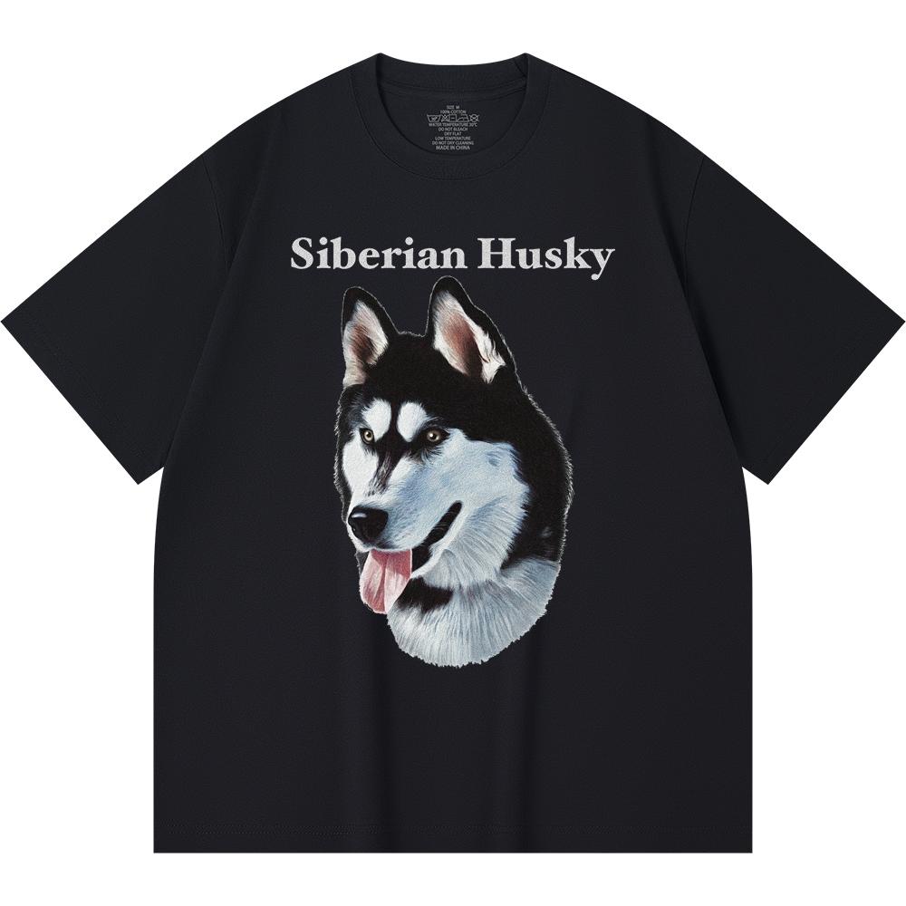 Футболка из 100% хлопка плотностью 230 г/м2 с принтом сибирской хаски, забавная футболка из чесаного хлопка в стиле Харадзюку