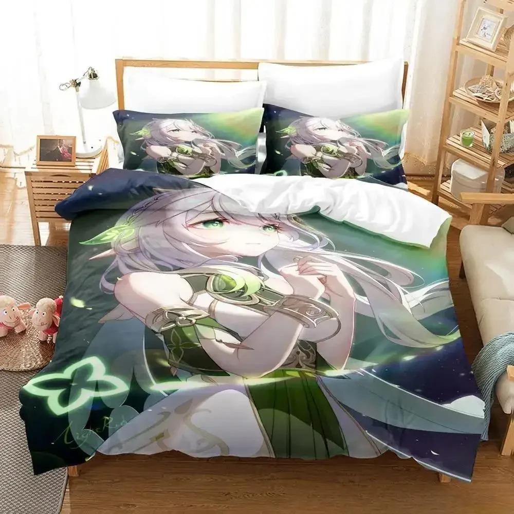 Lightweight Breathable New Game Nahida Genshin Impact Cartoon Anime three piece Adult Kid Bedroom Sets 3D Kawaii Girls Quilt