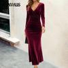 Spring and Autumn Women's Dress V-neck Package Hip Dress Slim Elegant Temperament Fishtail Dress Evening Dresses