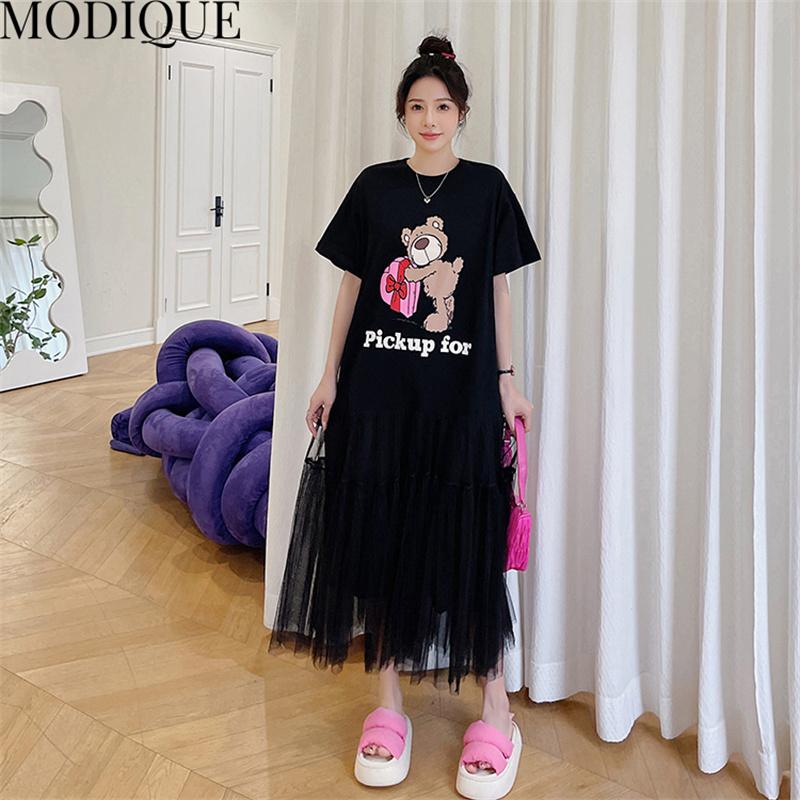 MODIQUE Summer Plus Size New Dress Shirt Women Loose Mesh Cotton Linen A-Line Dress Solid Casual Female Dresses O-Neck Short Sleeve