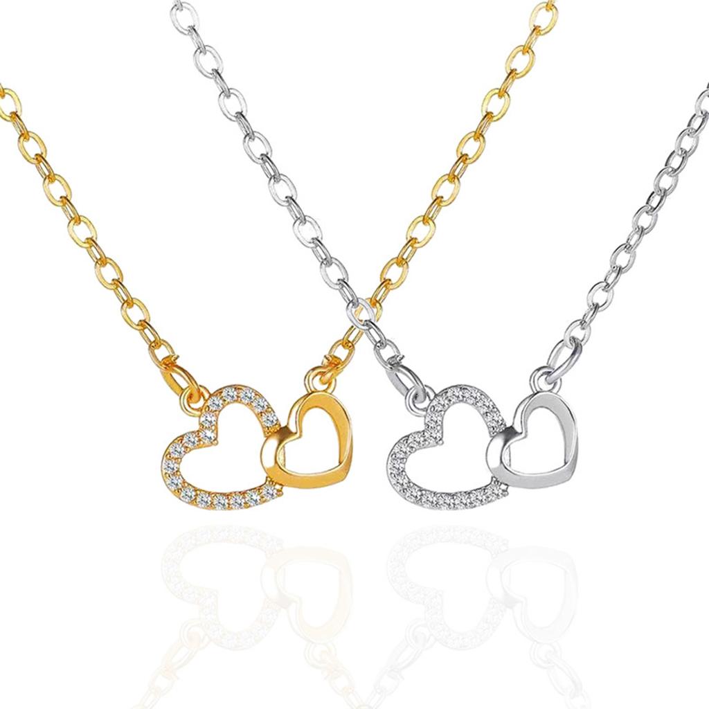 Двойная оправа из бриллиантов в форме сердца, соответствующий темпераменту, подвеска в виде двойного персикового сердца, цепочка на ключицу, ожерелье Love для женщин