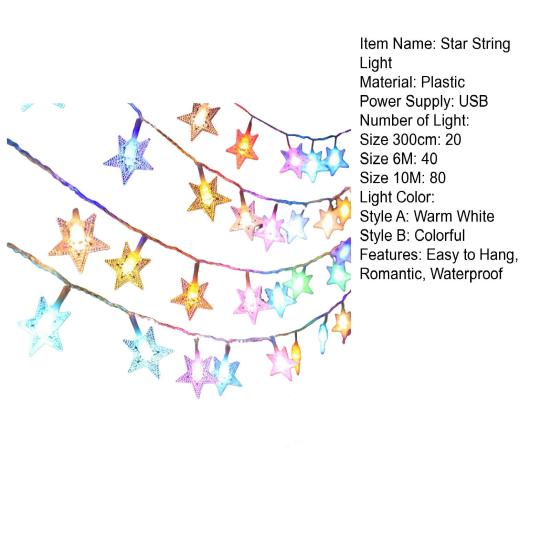 LED Star String Lights Flexible Design Energy-Saving Waterproof Indoor Outdoor Hanging Fairy Lights Holiday Party Decoration