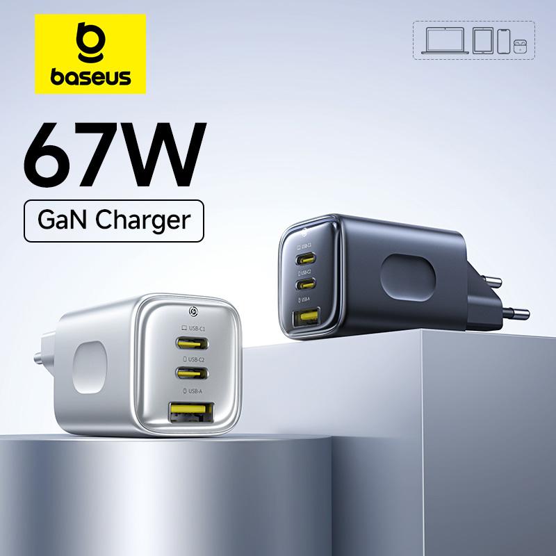 Baseus Мини-зарядное устройство 67 Вт GaN, Быстрое зарядное устройство USB C, Зарядное устройство для телефона для iPhone 17 16, Портативное дорожное зарядное устройство для ноутбуков