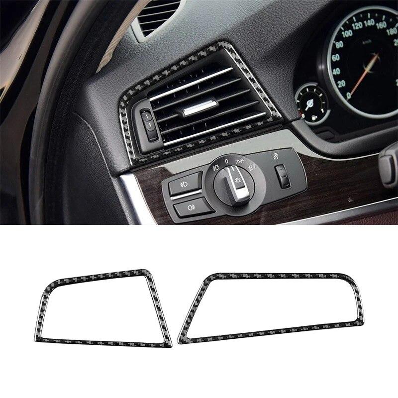 2pcs Car Air Outlet Air Conditioning Cover Sticker Carbon Fiber Trim Decorative Accessories For BMW 5 Series F10 2011-2017
