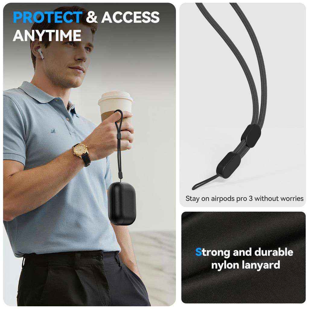 Для AirPods Pro 3 Чехол Текстура кожи Полная защита корпуса Для Airpods Pro 3-го поколения Чехол-накладка со шнурком и набором для чистки