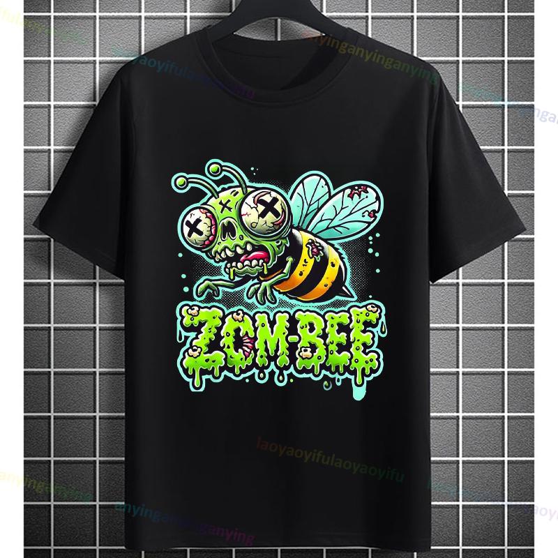 UnisexS Zombie Bee Apocalypse Graphic TShirt with Creepy Undead Horror Design Black Pure Cotton Shortsleeve Tee Outdoor Clothing