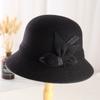 Autumn and Winter New Bucket Hat Woolen Hat Ladies Lady Hat Warm Bow Short Brim Basin Hat