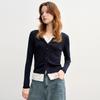 Large Size Women's Clothing, Fake Two-Piece, Contrasting Color Knitted Cardigan, 2026 Spring New Product, Commuter Style, Textured Inner Layer Top