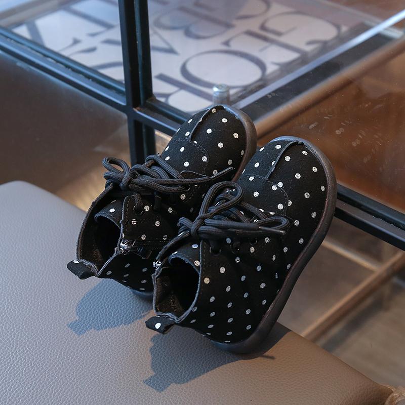 Winter Toddlers Platform Ankle Boots Retro Polka Dot Printed Kids Boots for Girls Outdoor Shorts Children Cotton Boots