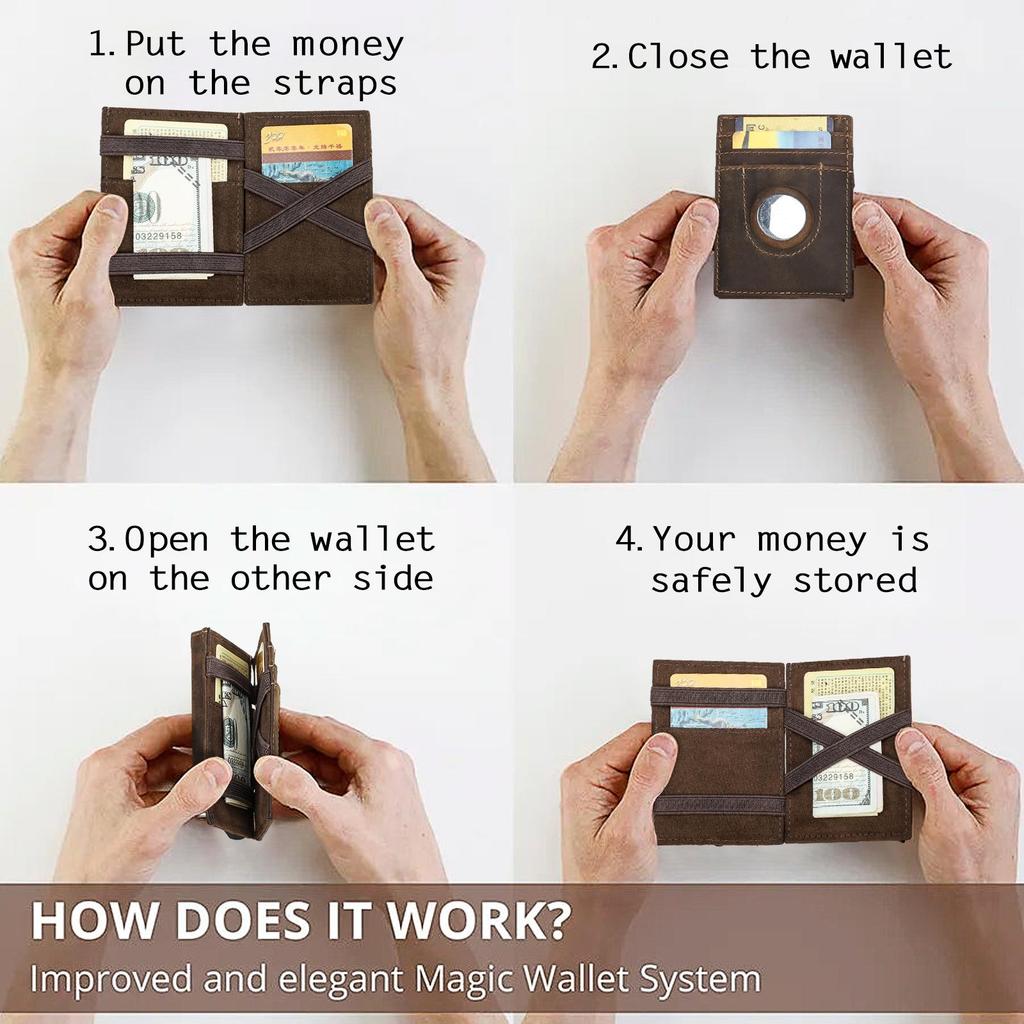 CONTACT'S Genuine Leather Card Holder for Men Aluminum Alloy Wallets with Airtag Slot RFID Blocking Anti-theft Card Wallet Magic Wallet