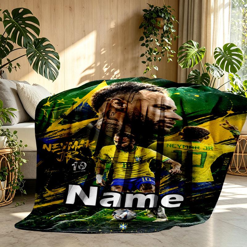 Custom Name Personalized Neymar Jr Print Blanket, Home Decor, Bedroom, Sofa, Camping, Couch, Gifts for Birthday Christmas