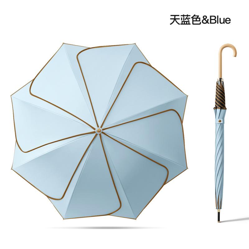 Новый 8-спицевый зонт с длинной ручкой, виниловая ткань, зонт-лепесток, модный солнцезащитный зонт, ручка из массива дерева, изогнутая, конфетного цвета