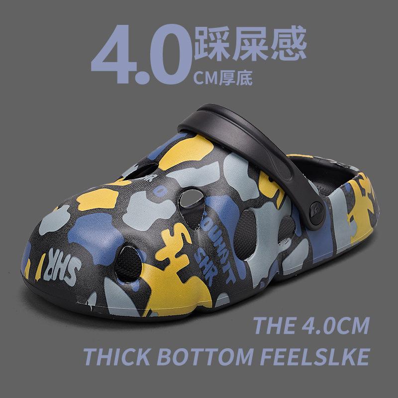 Летняя мужская обувь граффити дырявая обувь пляжная сумка носок толстая подошва увеличивающие рост сандалии уличные прохладные шлепанцы ЭВА4.0