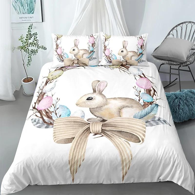 Cartoon Cute Dog/Rabbit Bedding Set Nordic King Single Twin 90/135/150 Bed Cover 240×220 Duvet Cover For Girl Boy Kid Teens Gift