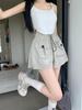 Summer 2024 Women's Gray High-Waisted Wide-Leg Casual Shorts with Double Pockets and Drawstring